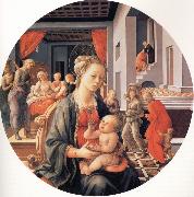 Fra Filippo Lippi The Madonna and Child with the Birth of the Virgin and the Meeting of Joachim and Anna Spain oil painting artist